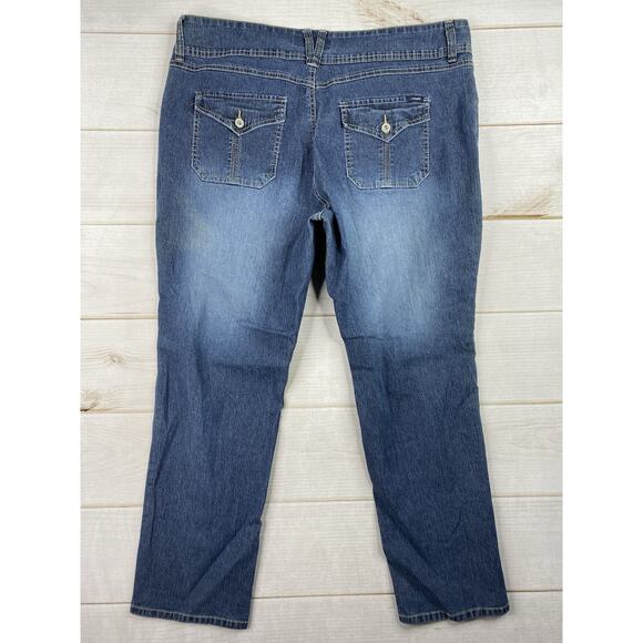 Angels Jeans Womens Sz 22 Dark Distressed Cropped Stretch Denim 90s Y2K Retro - Picture 8 of 9